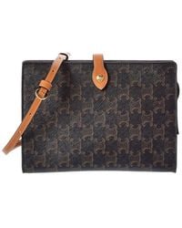 Celine - Small Note Book Triomphe Canvas & Leather Crossbody - Lyst