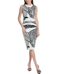 Gracia - Abstract Pattern Racer Neck Fitted Knit Midi Dress - Lyst