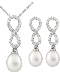 Splendid - Rhodium Over Silver 7.5-8mm Pearl Necklace & Earrings Set - Lyst