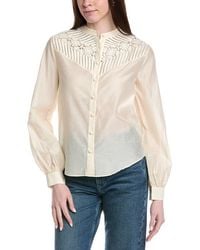 FRAME - The Crochet Inset Silk-Blend Blouse - Lyst