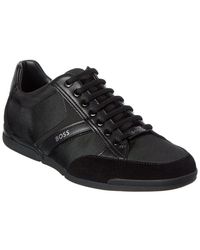 BOSS - Saturn Canvas & Leather Sneaker - Lyst
