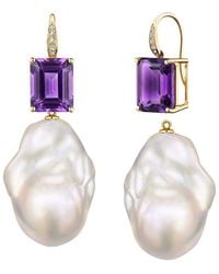 Kai Fine Jewelry - 14K 6.25 Ct. Tw. Diamond & Amethyst & 16-17Mm Pearl Drop Earrings - Lyst