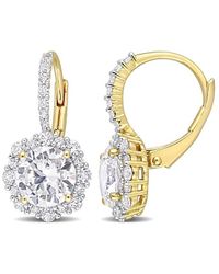 Rina Limor - Gold Over Silver 4.00 Ct. Tw. Sapphire Halo Earrings - Lyst