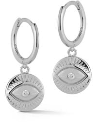 Glaze Jewelry - Rhodium Plated Cz Evil Eye Huggie Earrings - Lyst