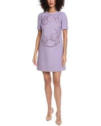 Oscar de la Renta - Floral Detail Tweed Silk-Lined Wool-Blend Shift Dress - Lyst