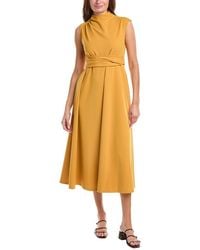 Gracia - Front Tie Belt Mock Neck Midi Dress - Lyst
