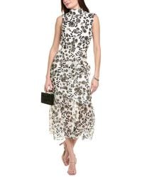 Saloni - Stamped Silk Midi Dress - Lyst