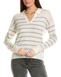 Amicale Cashmere - Striped V-Neck Johnny Collar Cashmere Sweater - Lyst