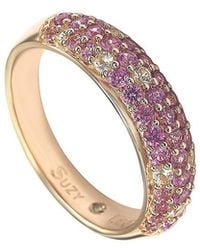 Suzy Levian - Silver 0.02 Ct. Tw. Diamond & Sapphire Half-eternity Ring - Lyst