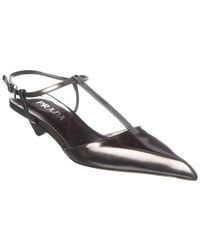 Prada - Logo Leather Pointy-Toe Slingback Pump - Lyst