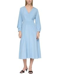 Lafayette 148 New York - Lantern Sleeve Surplice Silk-blend Dress - Lyst