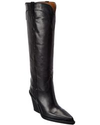Paris Texas Cowboy Leather Knee High Boot - Black