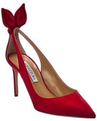 Aquazzura - Bow Tie 85 Suede Pump - Lyst
