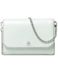 Tory Burch - Emerson Shiny Textured Chain Leather Chain Wallet - Lyst