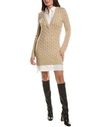 English Factory - Mixed Media Cable Knit Sweaterdress - Lyst