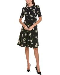 Teri Jon - Crepe Daisy Print Pearl-Trim A-Line Dress - Lyst