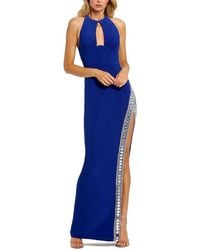 Mac Duggal - Jersey Halter Neck Beaded Slit Detail Gown - Lyst