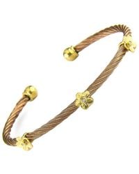 Diamond Select Cuts - Flower 14K & Stainless Steel 0.02 Ct. Tw. Diamond Bangle Bracelet - Lyst