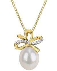 Rina Limor - 0.10 Ct. Tw. Lab-Grown Created Sapphire & 9-10Mm Pearl Bow Necklace - Lyst