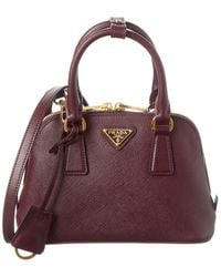 Prada - Logo Mini Saffiano Leather Satchel - Lyst