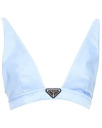 Prada - Re-Nylon Triangle Logo Plunge Crop Top, Size It, Never Worn (Authentic Pre-Loved) - Lyst