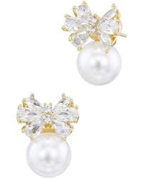 Savvy Cie - 14K Plated 9-10Mm Pearl Cz Stud Earrings - Lyst