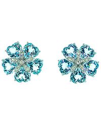 Arthur Marder Fine Jewelry - 14k 0.40 Ct. Tw. Diamond & Blue Topaz Floral Studs - Lyst