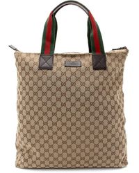 Gucci - Gg Canvas & Leather Web N/S Large Tote (Authentic Pre- Owned) - Lyst