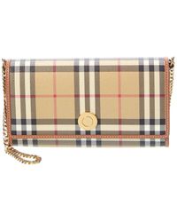 Burberry - Check E-Canvas & Leather Wallet On Chain - Lyst