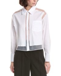 Kenneth Cole - Combo Panels Poplin Crop Shirt - Lyst