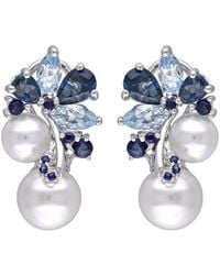 Pearls - Silver 3.00 Ct. Tw. Gemstone & 6-8.5mm Freshwater Pearl Earrings - Lyst