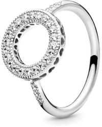 PANDORA - Signature Silver Cz Ring - Lyst