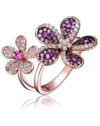 Genevive Jewelry - Two-tone Plated Cz Flower Ring - Lyst