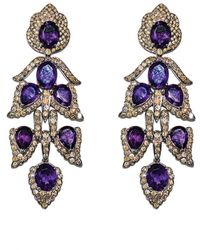 Arthur Marder Fine Jewelry - Silver 28.80 Ct. Tw. Diamond & Amethyst Leaf Earrings - Lyst