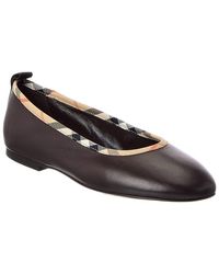 Burberry - Check Trim Leather Ballerina Flat - Lyst