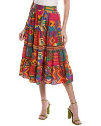 FARM Rio - Summer Patches Linen-blend Midi Skirt - Lyst