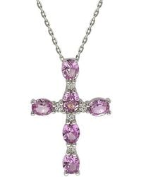 Suzy Levian - Silver 0.02 Ct. Tw. Diamond & Sapphire Pendant Necklace - Lyst