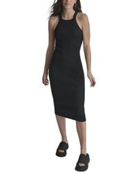 DKNY - Square Neck Rib Midi Dress - Lyst