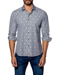 Jared Lang Dog-print Trim-fit Button-down Shirt - Black