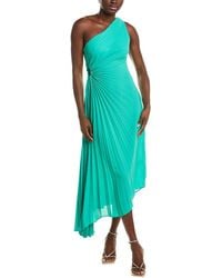 Nicole Miller One Shoulder Pleat Midi Dress in Orange | Lyst