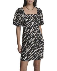 DKNY - Puff Sleeve Printed Linen-Blend Dress - Lyst