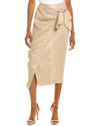 Donna Karan Linen Wrap Midi Skirt - Natural