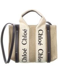 Chloé Woody Mini Canvas & Leather Tote - White