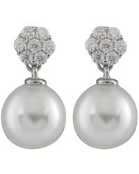 Splendid - Rhodium Plated 10-11mm Pearl Cz Earrings - Lyst