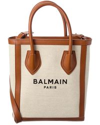Balmain - Logo Canvas & Leather Tote - Lyst