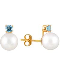 Splendid - 14k 0.10 Ct. Tw. Swiss Blue Topaz & 7-7.5mm Freshwater Pearl Earrings - Lyst