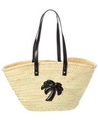 Palm Angels - Palm Applique Straw & Leather Tote - Lyst