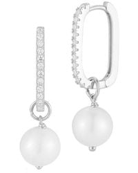 Sphera Milano - Silver 10.5mm Pearl Cz Hoop Hoops - Lyst