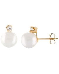 Splendid - 14k 0.10 Ct. Tw. Diamond & 7-7.5mm Akoya Pearl Earrings - Lyst