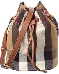 Burberry - Check Canvas & Leather Bucket Bag - Lyst